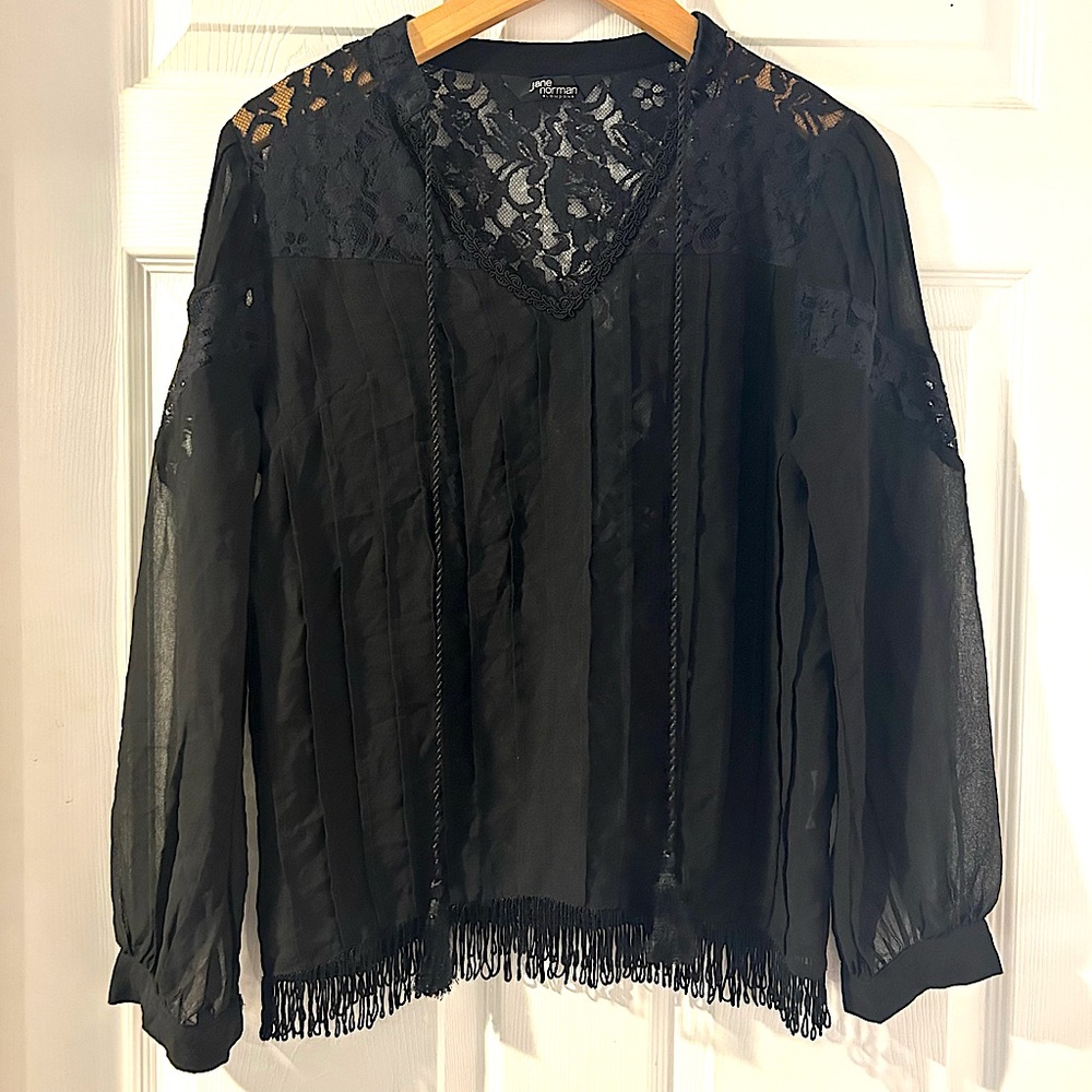 3/$25 70s whimsigoth boho lace pleated fringe blouse